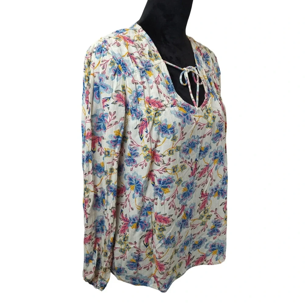 Old Navy Womens Crinkled Smocked Poet Swing Blouse Sz Large Floral Boho Peasant